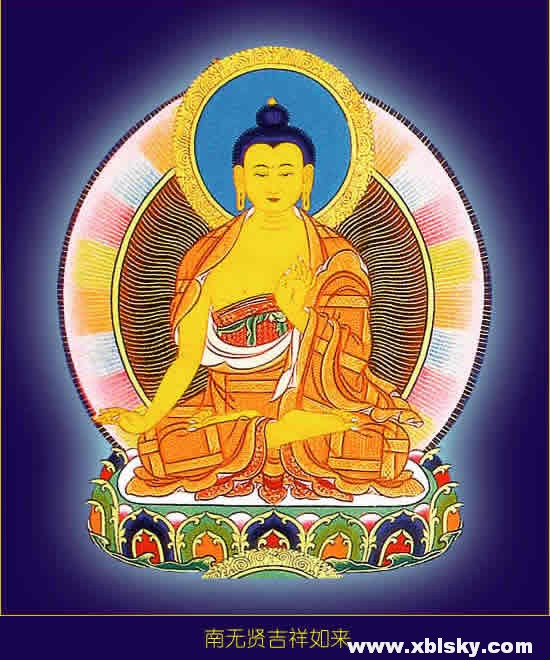 南无坚德佛又名南无水天王如来,位于佛陀的西南方,其身白色,双手结