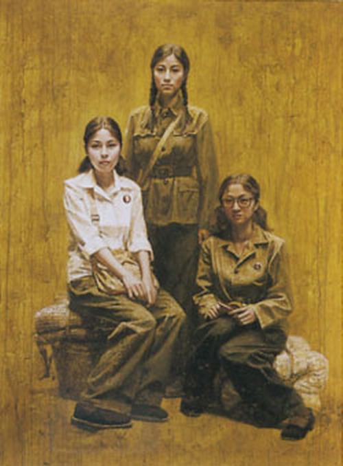 最美女红卫兵油画图片