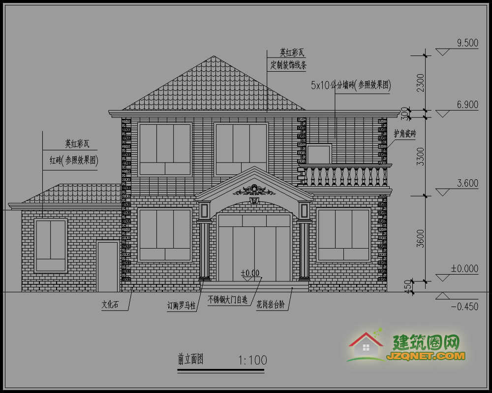 農村二層房屋設計圖佔地面積100平方米造價預算15萬以內編號j192建築