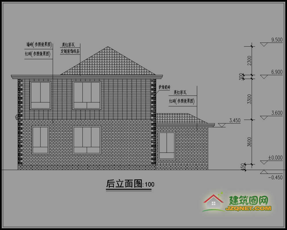 農村二層房屋設計圖佔地面積100平方米造價預算15萬以內編號j192建築