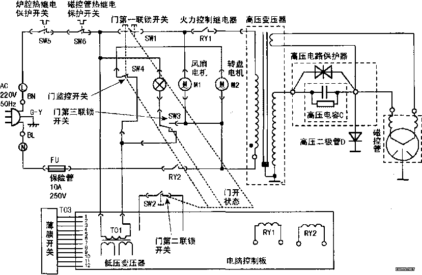 微波炉高压接线图图片