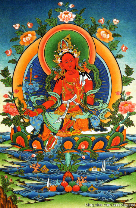 在男性本尊中文殊菩萨的加持最快在女性本尊里度母和具光佛母的加持最