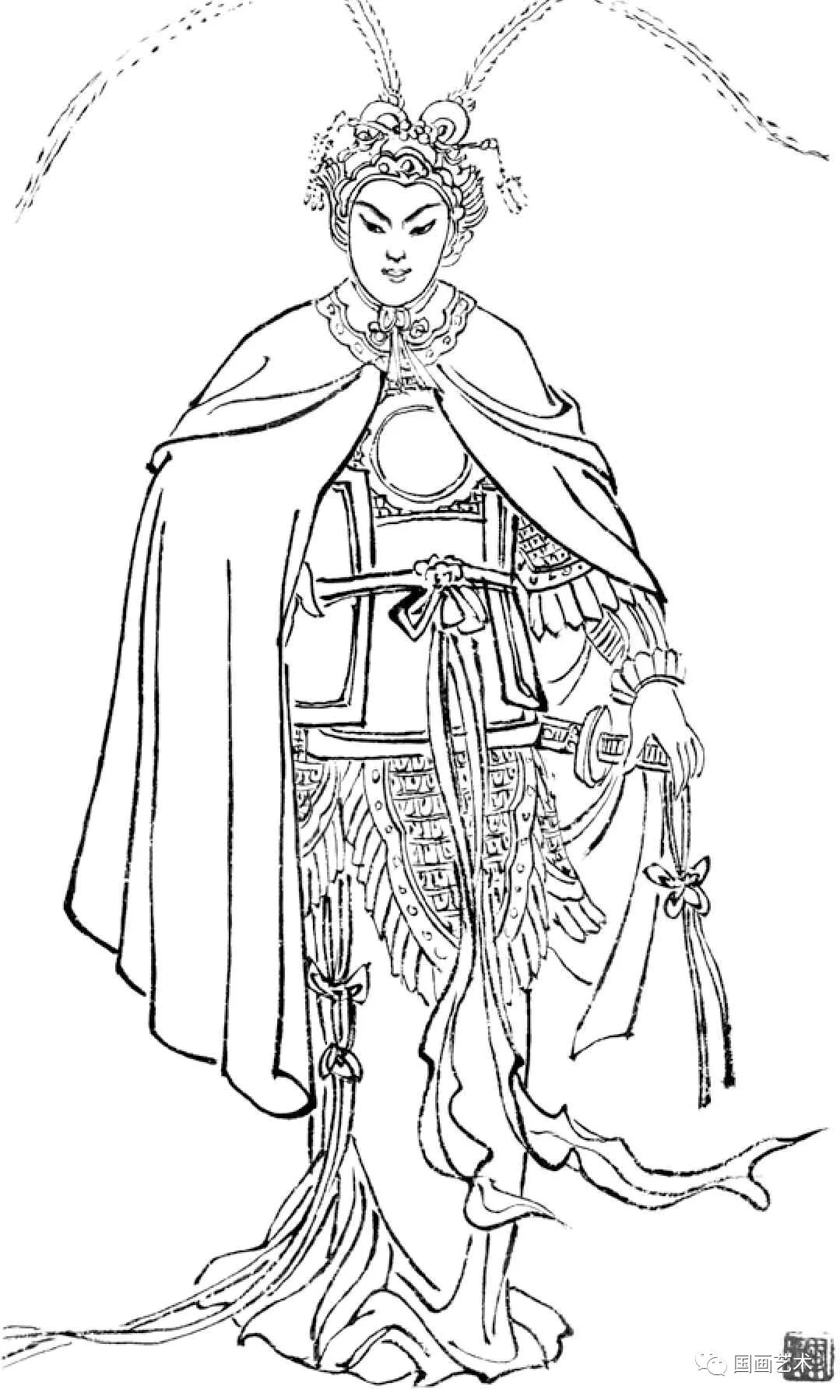 古代仕女画中有许多巾帼英雄与刀马人,皆要披甲,或穿战袍,历代相因相