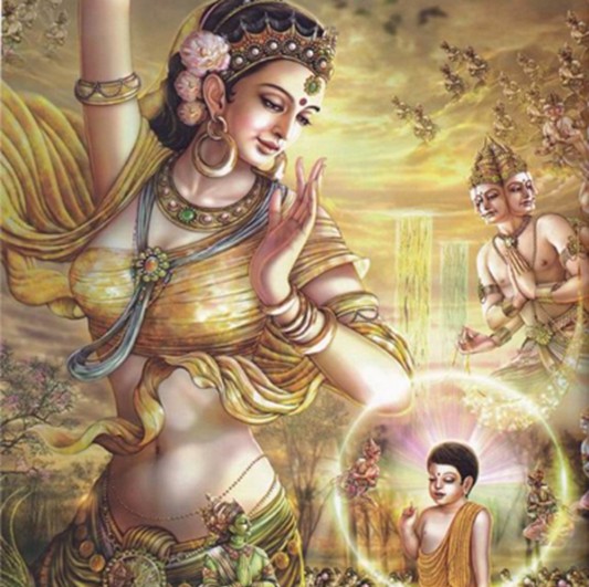 佛陀的母亲摩耶夫人梦见白象而受孕.