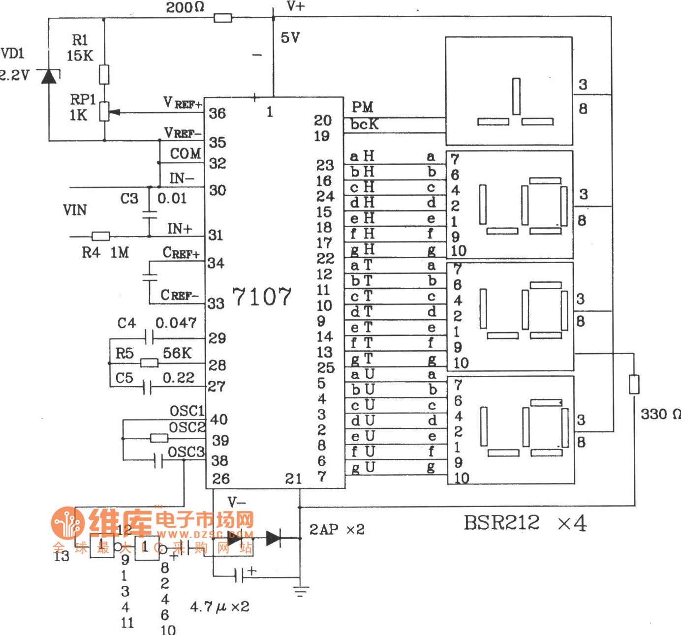 数字电压表icl7107的制作电路图