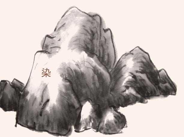 山石画法:『石分三面』画石包括勾,皴,擦,染,点,提6个步骤