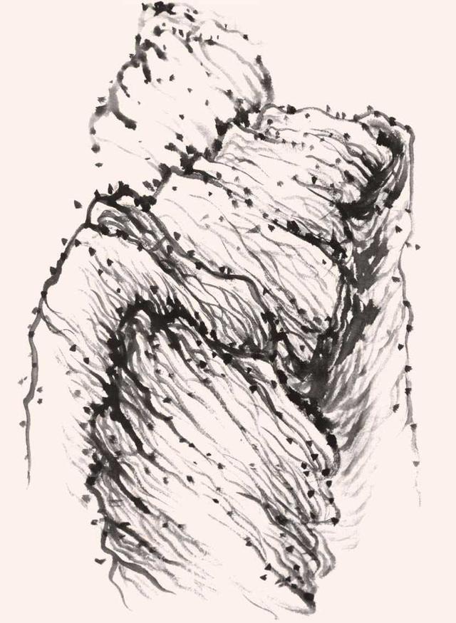 山石画法:『石分三面』画石包括勾,皴,擦,染,点,提6个步骤
