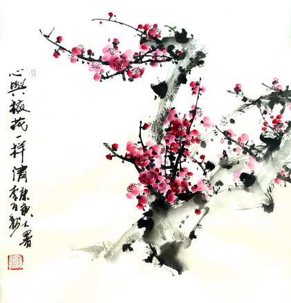 题款盖章.梅花作品1《报春图》2000*1000毫米.