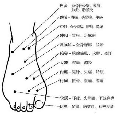 涌泉太冲太溪申脉丘墟昆仑脚上的13个药穴