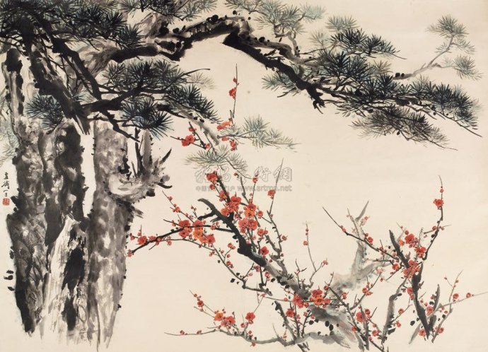 大富贵图 王雪涛(1903-1982)松石图 江寒汀(1903～1963)松石锦鸡图 江