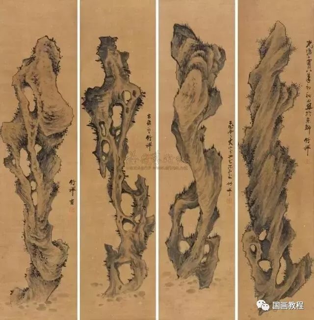 100副国画山石的画法合集建议收藏