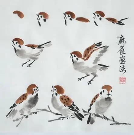 几种国画麻雀的写意画法,一学就会!