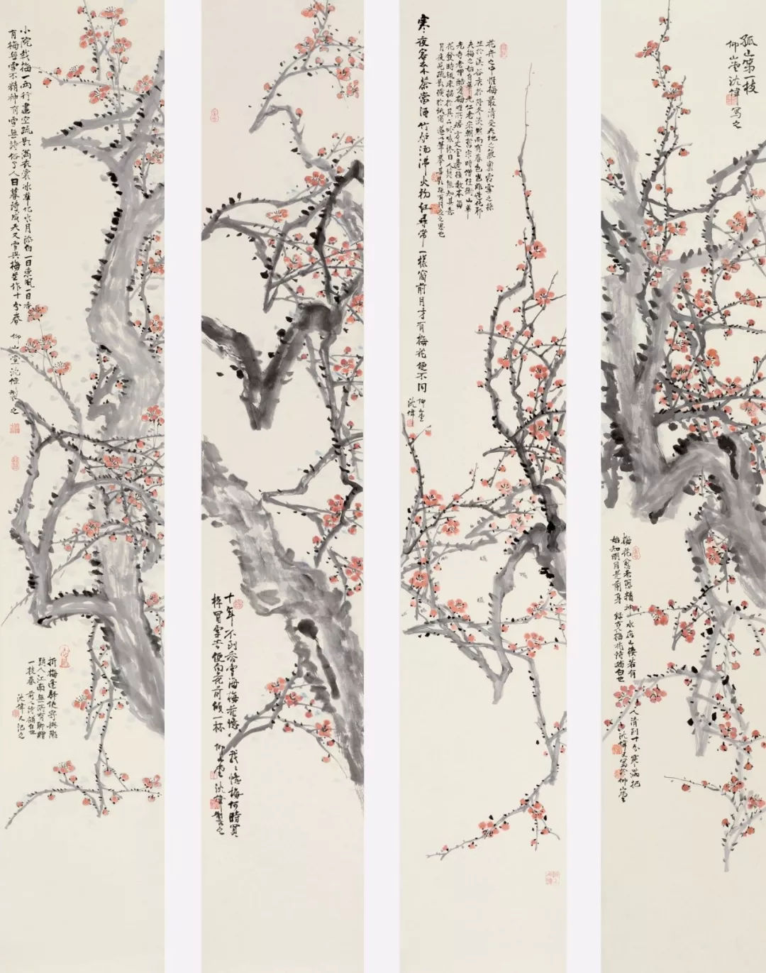 《梅花四条屏》23x136cmx4作品欣赏《红梅》136×23cm《松梅图》136