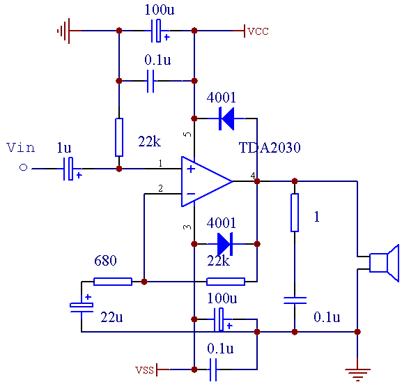 tda2030功放电路图电压±6