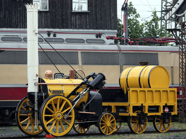 史蒂芬森火箭号蒸汽机车的复制品为了纪念史蒂芬森,英国政府将他的