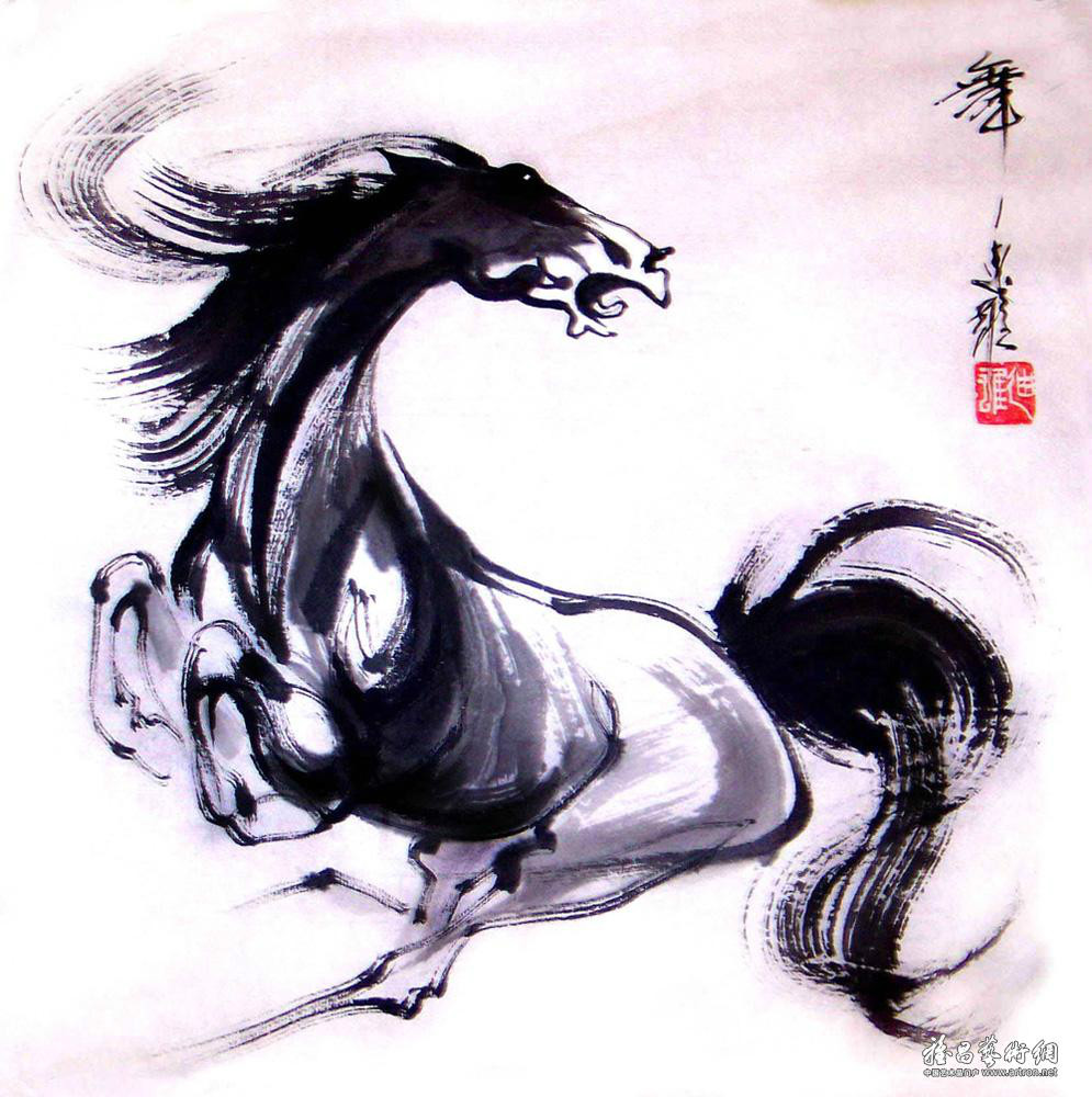 国画家姚迪雄写意马作品