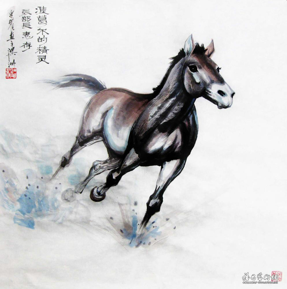 国画家姚迪雄写意马作品