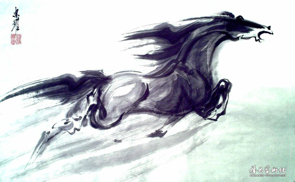 国画家姚迪雄写意马作品