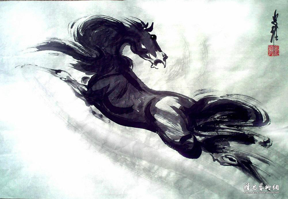 国画家姚迪雄写意马作品