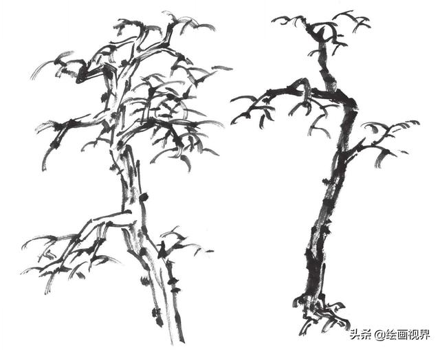 零基础国画入门教程:树的皴法不会画,学会这些,足够了,快收藏